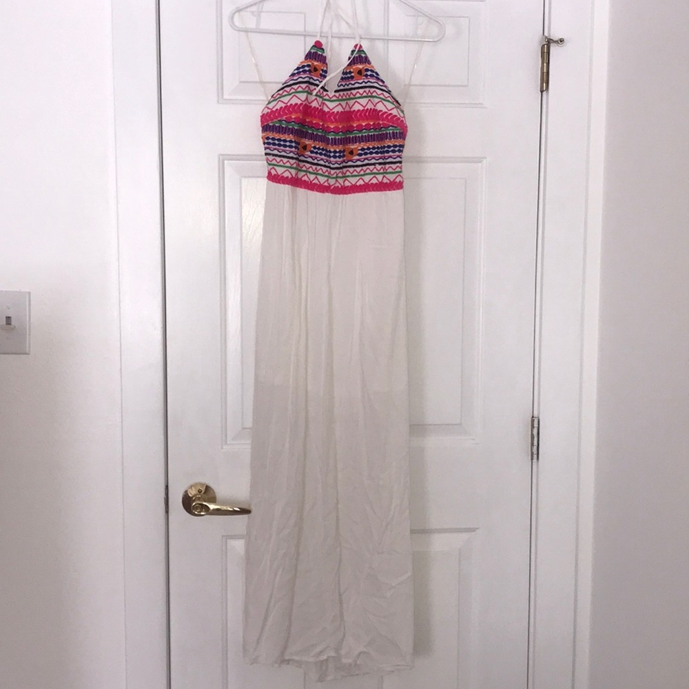 White halter style maxi dress